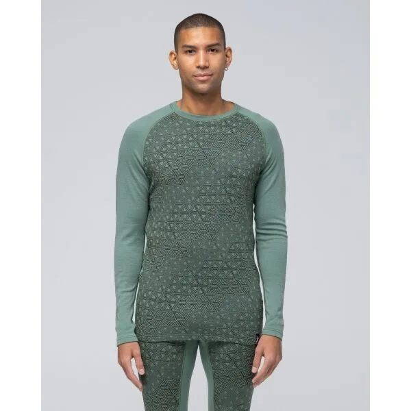 Bula GEO MERINO WOOL CREW Pánske tričko s dlhým rukávom, zelená, veľkosť