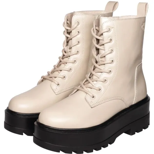 Calvin Klein FLATFORM HIGH LACE UP Dámska členková obuv, béžová, veľkosť