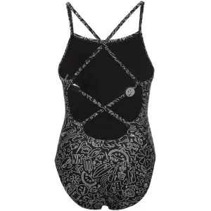 Nike HYDRASTRONG MULTI PRINT Dievčenské jednodielne plavky, čierna, veľkosť