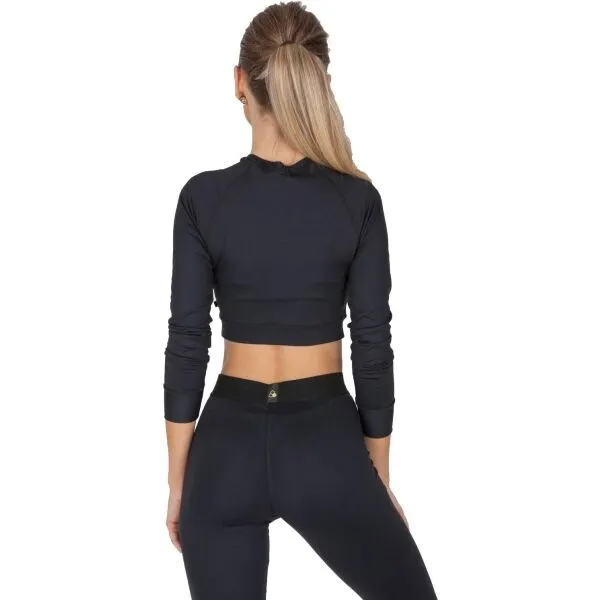 GoldBee Crop-Top s dlouhým rukávom BeClassic Black Velikost: M