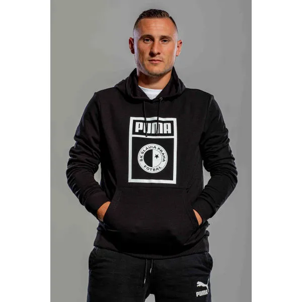 Puma SLAVIA PRAGUE GRAPHIC HOODY Pánska mikina, čierna, veľkosť