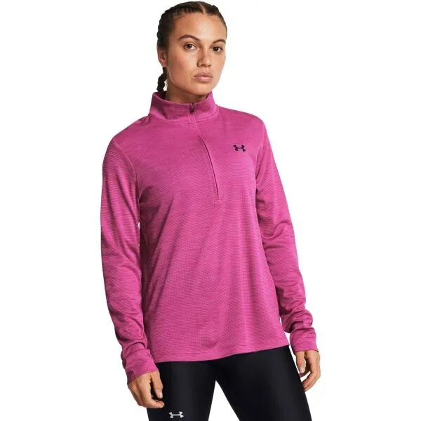 Under Armour TECH TEXTURED 1/2 ZIP Dámske tričko s dlhým rukávom, ružová, veľkosť L