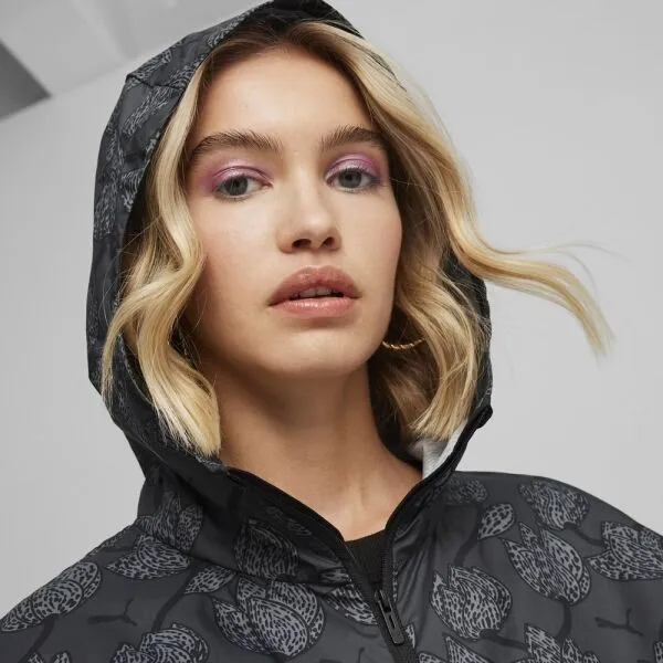 Puma BLOSSOM AOP WINDBREAKER Dámska bunda, čierna, veľkosť