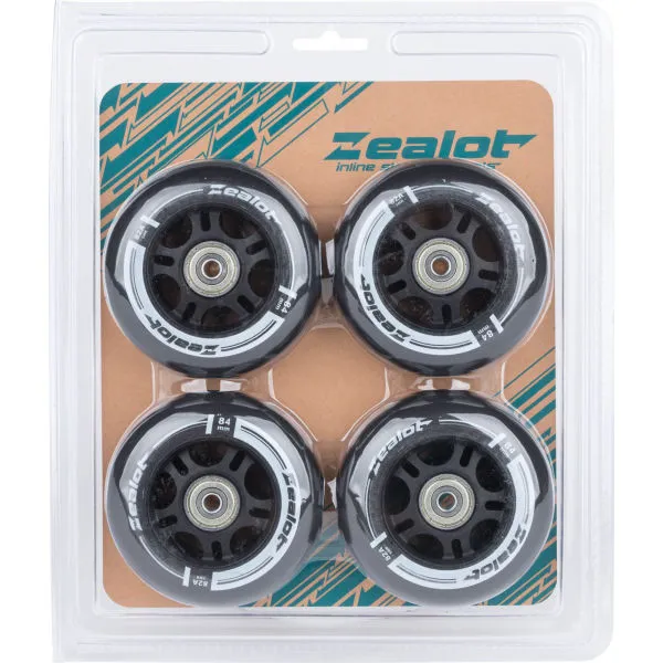 Zealot 84-82A WHEELS + BEARINGS 4PCS Set in-line koliesok s ložiskami, čierna, veľkosť