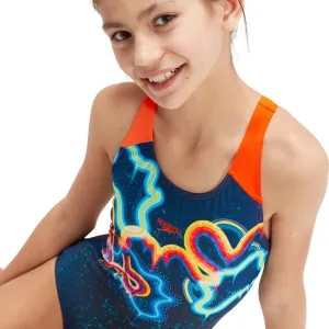 Speedo DIGITAL PLACEMENT SPLASHBACK Dievčenské jednodielne športové plavky, modrá, veľkosť 7-8Y