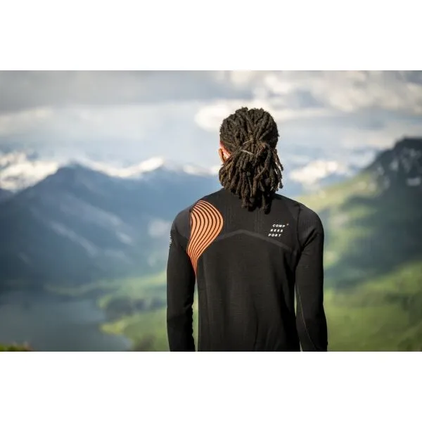 Compressport WINTER TRAIL POSTURAL LS TOP M Pánsky zateplený bežecký dres  s dlhým rukávom, tmavo sivá, veľkosť