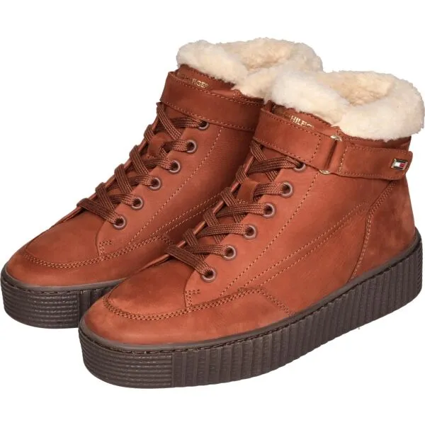 Tommy Hilfiger FAUX FUR NUBUCK LOW LACE-UP Dámska členková obuv, hnedá, veľkosť