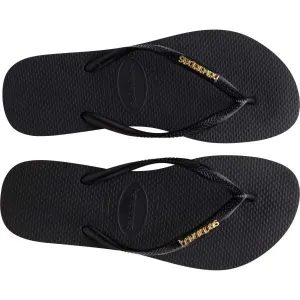 HAVAIANAS SLIM LOGO METALLIC Dámske žabky, čierna, veľkosť 43/44