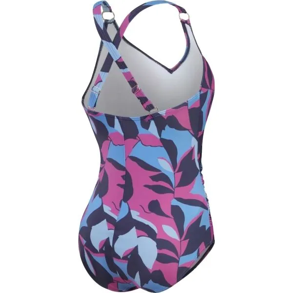 Speedo SHAPING PRITNED V NECK 1 PIECE Dámske jednodielne plavky, tmavo modrá, veľkosť