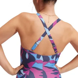 Speedo SHAPING PRITNED V NECK 1 PIECE Dámske jednodielne plavky, tmavo modrá, veľkosť