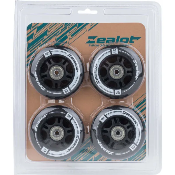 Zealot 80-82A WHEELS + BEARINGS 4PCS Set in-line koliesok s ložiskami, čierna, veľkosť