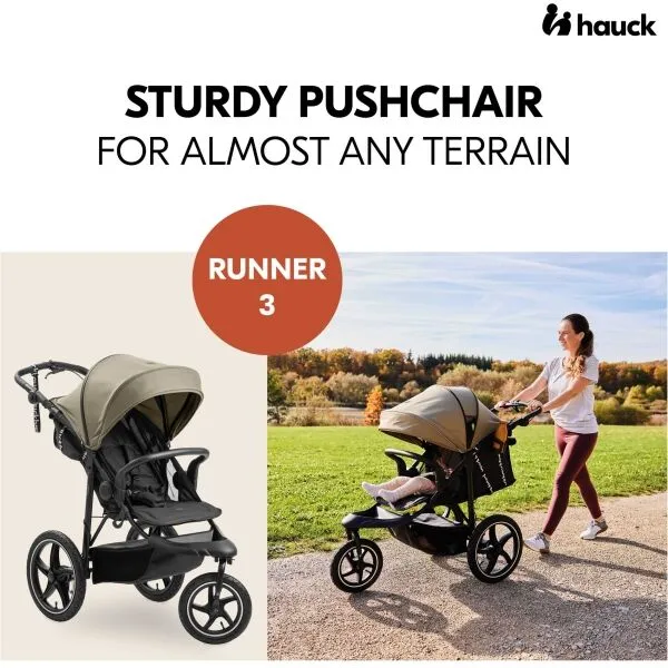 HAUCK - Kočík športový Runner 3 s ručnou brzdou Olive