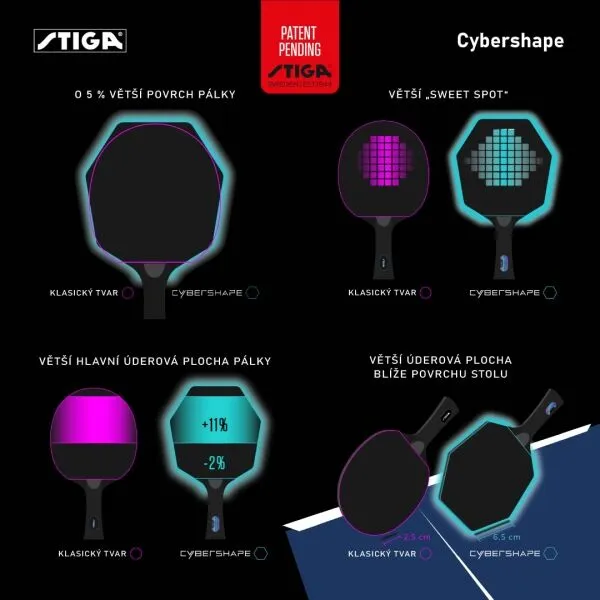 Stiga CYBERSHAPE PRO CARBON 5-STAR Pingpongová raketa, čierna, veľkosť