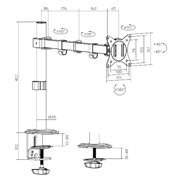 PALA Držiak monitora Brateck LDT66-C012, 1 rameno