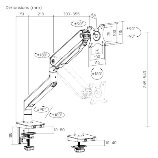PALA Držiak monitora Brateck LDT60-C012, 1 rameno mechanická pružina Heavy Duty