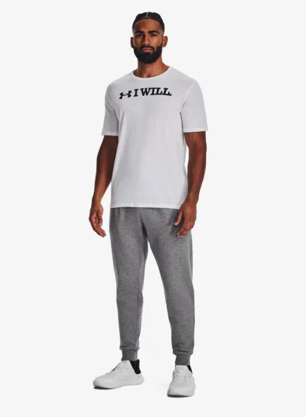 Pánske nohavice Under Armour Rival Fleece Joggers - castlerock light heather/white