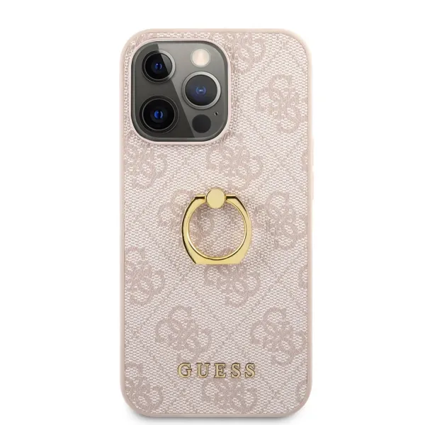 Guess PU Leather 4G Case With Ring Stand For iPhone 13 Mini - Pink