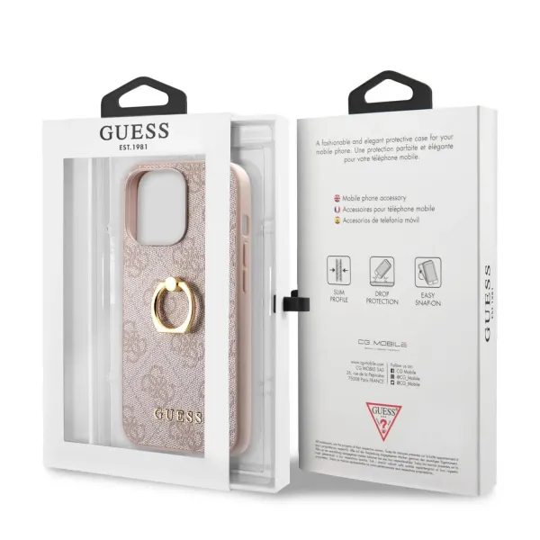 Guess PU Leather 4G Case With Ring Stand For iPhone 13 Mini - Pink
