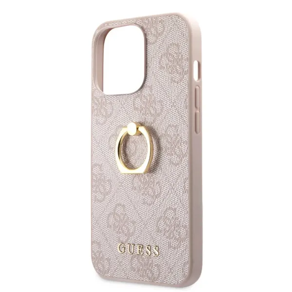 Guess PU Leather 4G Case With Ring Stand For iPhone 13 Mini - Pink