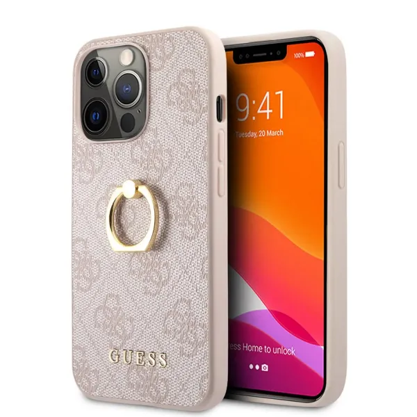 Guess PU Leather 4G Case With Ring Stand For iPhone 13 Mini - Pink