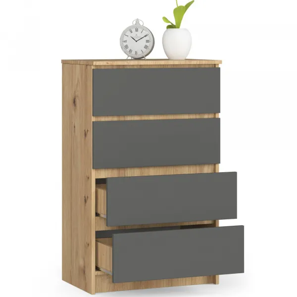 Ak furniture Komoda Kuba 60 cm - 4 zásuvky dub artisan/grafitová