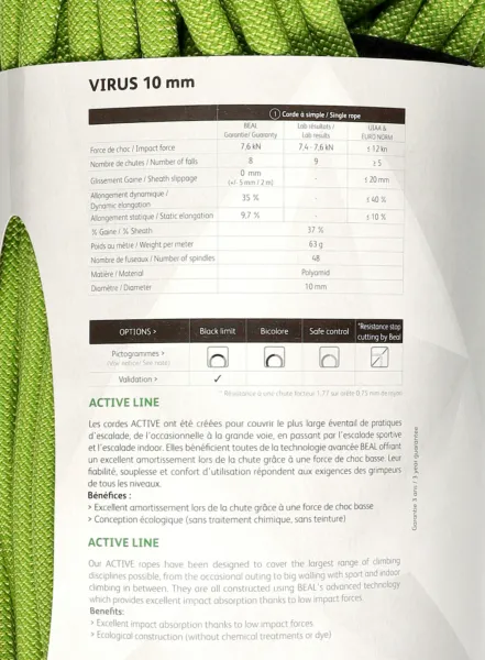 Dynamické lano Beal Virus 10 mm 80 m Standard - solid green