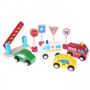 ECOTOYS Drevená dráha s garážou a autíčkami Eco Toys