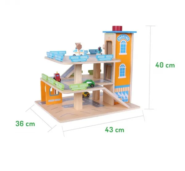 ECOTOYS Drevená dráha s garážou a autíčkami Eco Toys