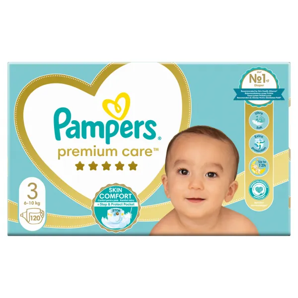 Pampers Premium Care 3 MIDI 4-7 kg 120 ks,PAMPERS Premium Care Plienky jednorazové 3 (6-10 kg) 120 ks