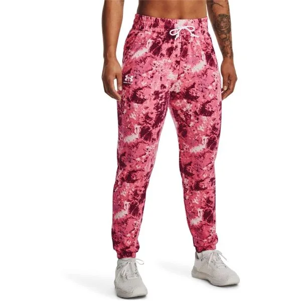 Under Armour RIVAL TERRY PRINT JOGGER Dámske tepláky, ružová, veľkosť