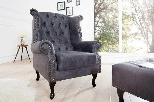 Chesterfield kreslo MIDAS Dekorhome Sivá