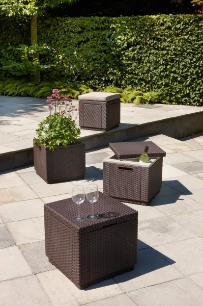 KETER Taburetka STOOL CUBE | hnedá/sivohnedá poduška