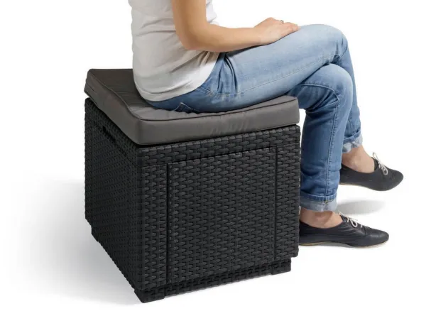 KETER Taburetka STOOL CUBE | hnedá/sivohnedá poduška