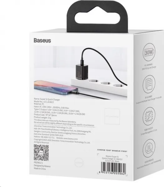 Baseus Super Si Quick Charger 1C 30W nástenná nabíjačka (čierna) 027581