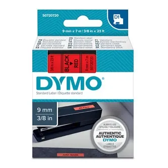 Dymo originál páska do tlačiarne štítkov, Dymo, 40917, S0720720, čierny tlač/červený podklad, 7m, 9mm, D1 40917