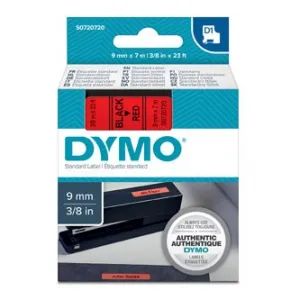 Dymo originál páska do tlačiarne štítkov, Dymo, 40917, S0720720, čierny tlač/červený podklad, 7m, 9mm, D1 40917