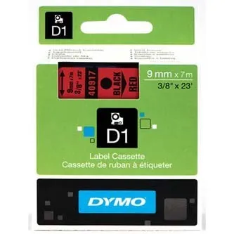 Dymo originál páska do tlačiarne štítkov, Dymo, 40917, S0720720, čierny tlač/červený podklad, 7m, 9mm, D1 40917