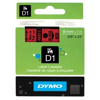 Dymo originál páska do tlačiarne štítkov, Dymo, 40917, S0720720, čierny tlač/červený podklad, 7m, 9mm, D1 40917
