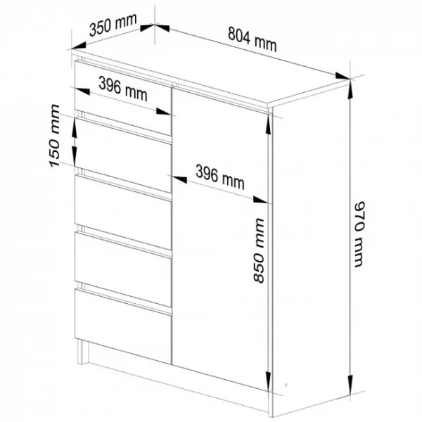 Ak furniture Komoda JERRY 80 cm 1 dveře 5 zásuvek bílá