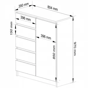 Ak furniture Komoda JERRY 80 cm 1 dveře 5 zásuvek bílá