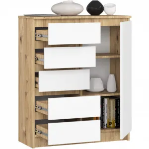 Ak furniture Komoda JERRY 80 cm 1 dveře 5 zásuvek bílá/dub artisan 