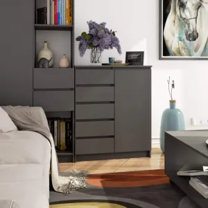 Ak furniture Komoda JERRY 80 cm 1 dveře 5 zásuvek antracitově šedá