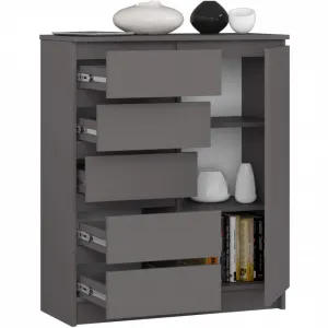 Ak furniture Komoda JERRY 80 cm 1 dveře 5 zásuvek antracitově šedá