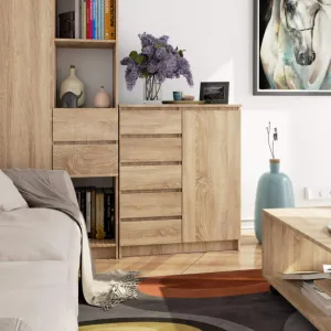 Ak furniture Komoda JERRY 80 cm 1 dveře 5 zásuvek dub sonoma