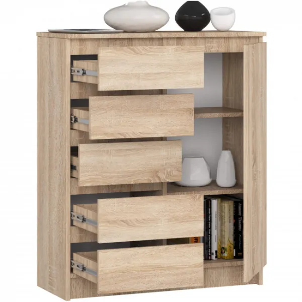 Ak furniture Komoda JERRY 80 cm 1 dveře 5 zásuvek dub sonoma