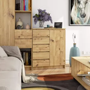 Ak furniture Komoda JERRY 80 cm 1 dveře 5 zásuvek dub artisan