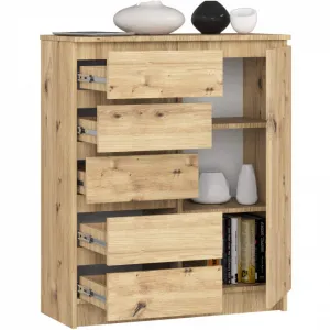 Ak furniture Komoda JERRY 80 cm 1 dveře 5 zásuvek dub artisan