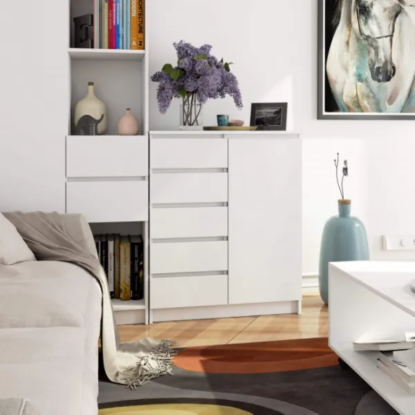 Ak furniture Komoda JERRY 80 cm 1 dveře 5 zásuvek bílá
