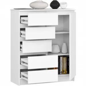 Ak furniture Komoda JERRY 80 cm 1 dveře 5 zásuvek bílá