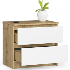 Ak furniture Komoda Kuba 60 cm - 2 zásuvky dub artisan/biela